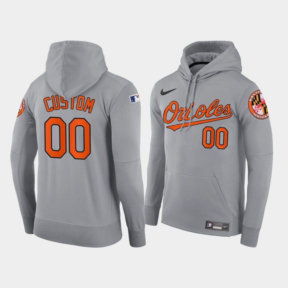 Men Baltimore Orioles #00 Custom gray road hoodie 2021 MLB Nike Jerseys